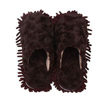 Frjjthchy Multi Surface Mop Slippers Shoes Microfiber Cleaning Dusting Floor Dust Dirt Hair Cleaning Tool (Women 8.5-9/Men 11-11.5, Brown)