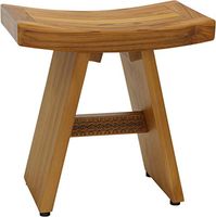 AquaTeak 18" Asia Teak Shower Bench with Carved Pattern on Crossbar