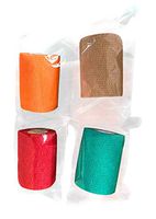 4-Pack Green Tan Red & Orange Self Adhesive Bandage Wraps - 3 Inch by 5 Yards Adherent Rolls with Five 3 Inch by 3 Inch Sterile Gauze Pads for Pets, Sports, First-Aid Medical Treatment & Support