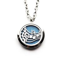 Stainless Steel Music Note Carving Aromatherapy Essential Oil Diffuser Perfume Necklace Hollow Locket Pendant with 10 felt pads