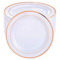 WDF 60pcs Disposable Plastic Plates-10.25inch Dinner Plates- Rose Gold Trim Real China Design - Premium Heavy Duty Plastic Plates for Wedding/Parties