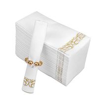 Decorative Hand Towels, Gold Flower 100pcs, Disposable Linen-Feel Guest Towels – Formal Dinner, Anniversary, and Wedding Napkins for Tables, Guestrooms, and Restrooms - 8.5 x 4 -Inches Folded by Fete,