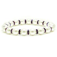 Accents Kingdom Women's Magnetic Hematite White Tuchi Simulated Pearl Bracelet with Simulated Amethyst Crystal, 7.5"