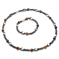 Top Plaza Men's Womens Healing Tiger Eye Stones Hematite Magnetic Beads Unadjustable Clasp Therapy Bracelet Necklace Set for Pain Anxiety Relief, 1