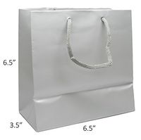 Novel Box® Silver Matte Laminated Euro Tote Paper Gift Bag Bundle 6.5X3.5X6.5 (10 Count) + NB Cleaning Cloth