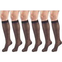 Sheer Compression Stockings, 15-20 mmHg, Women's Knee High Length, Dot Pattern Charcoal X-Large (6 Pairs)