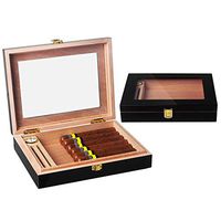 Cigar Humidor Case,Portable Mini Spanish Cedar Wood Travel Cigar Storage Box, Home Desktop Humidors with Hygrometer and Humidifier