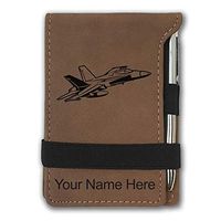 Mini Notepad, Fighter Jet 2, Personalized Engraving Included (Dark Brown)