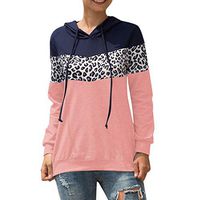 Women's Casual Hooded Long Sleeve Sweatshirt Crewneck Leopard Sweater Casual Blouse Tops