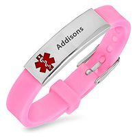 LiFashion LF Womens Girls Stainless Steel Silicone Sos Addisons Medical ID Adjustable Bracelet Pink Rubber Health Alert Wristband Monitoring Awareness for Outdoor Emergency