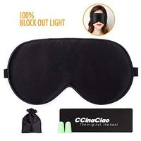 CCinaCiao Silk Sleep Mask with Earplugs for Women & Men, Super Soft Eye Mask for Sleeping with Adjustable Strap, Comfortable Eye Cover for Travel, Naps, Shift Work, Meditation, Night Blindfold Black