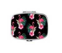 Rectangle Pill Case - Watercolor Pink Flamingo Tropical Flowers and Jungle Leaves Hibiscus Custom Fashion Style Pill Box - 2 Compartments Pill Box/Pill case