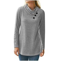 Meikosks Ladies Shirts Neck Button Stitching Blouses Long Sleeve Tops Solid Color Pullover Gray