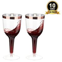 TOROTON 30 Disposable Plastic Wine Glasses with Rose Gold Rimmed, 10oz Durable Clear Wine Cups for Wedding Birthday Party
