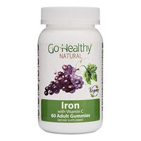Go Healthy Natural Iron Gummies with Vitamin C, B12, Folic Acid, Vegan, OU Kosher, Halal (60ct) 30 Servings