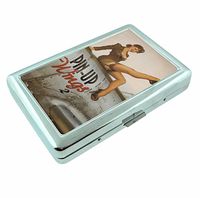 Pinup Wings Sexy Girl WWII Vintage Metal Silver Cigarette Case Holder Wallet RFID-blocking