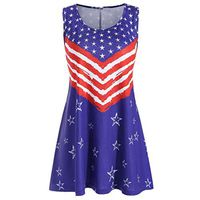 Plus Size Fashion Women 4th of July America Flag Printed O-Neck Sleeveless Tank Up Blouse Red