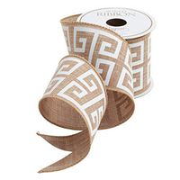 Caspari Natural & White Greek Key Ribbon - Two 18 Ft. Spools