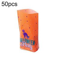GrmeisLemc 50Pcs Halloween Party Candy Biscuit Pouch Storage Bag Pumpkin Cat Design Container Children Kid Gift Decor Orange