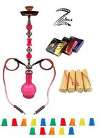 Zebra Smoke Series: 32" 2 Hose Sunshine (C1) Hookah Complete Set Combo KIT w/Instant Charcoal (Like Three Kings Charcoal) (Pink)