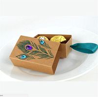 100 Pcs Peacock Feather Candy Boxes 7.5 * 5cm Drawer Design Wedding Favors Faux Rhinestone Kraft Paper Gift Boxes Xiaolanwelc