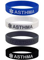 Max Petals Asthma Medical Alert ID Silicone Bracelet Wristbands (4 Pack)
