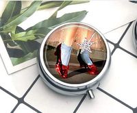 Compact 3 Compartment Medicine Case, Pill Box for Pocket or Purse Pill Box Decorative Pill Case with Gift Box Ruby Slippers pendant,Oz
