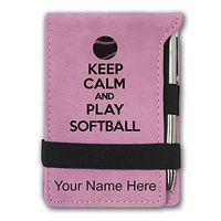 Mini Notepad, Keep Calm and Play Softball, Personalized Engraving Included (Pink)