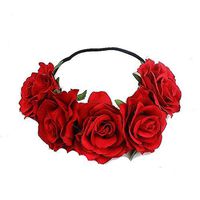 Women Girl Hawaiian Stretch Rose Flower Headband Floral Crown for Garland Party,Photo Props,Wedding Bridal Headpiece