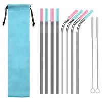 AMOUSTORE Stainless Steel Straws Reusable 8 Set, Safty Drinking Straws with 2 Cleaning Brush for Smoothie, Milkshake, Cocktail and Hot Drinks Outdoor (8pcs Straws,2pcs Brush,1pcs Bag)