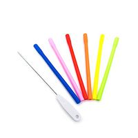 Desheng Drinking Straws - Kids Reusable Silicone Straws for take and toss cups with Cleaning Brush(BPA Free,Short,Narrow,Assorted,Pack of 6)