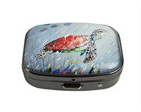 XUTAI Custom Personalized Square Stainless Steel Gun Silver Glass Travel Pill Case Vitamin Decoration Box (Sea Turtle Paint)