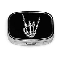 Hohelper Square Pill Case,Rock N Roll Skull Hand Custom Square Pill Box Tablet Medicine Pocket Purse Travel Pill Vitamin Organizer Holder Decorative Box