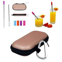 Executive Forest Metal Collapsible Straw with Keychain Carry Case and Cleaning Brush, Portable Telescopic Travel Drink Use, Stainless-Steel Tube, Hot and Cold Resistant Silicone Tip (Salmon)