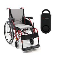 Karman S-Ergo 115 Ultra Lightweight Ergonomic Wheelchair | Seat Size 18" X 17" | Swing Away Footrest | Fixed Wheels in Red & Free 130 dB Black Personal Safety Alarm/Siren!