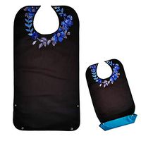 Adult Bibs for Eating, Black Washable Reusable Clothing Protector, Waterproof Backing for Women with Crumb Catcher (Floral Necklace)