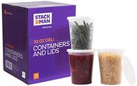 Stack Man Plastic Food Storage Deli Containers with Airtight Lids, 12 Pack (32 Ounce)