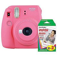 Fujifilm instax Mini 9 Instant Camera (Flamingo Pink) with Film Twin Pack Bundle (2 Items)