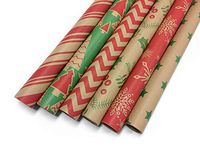Note Card Cafe Bella Kraft Christmas Wrapping Paper | 18 Pack | 30 x 120 inch rolls | Classic, Minimalist Designs | Holidays, Christmas, Gifts, Presents, Exchanges, Showers | Recyclable, Biodegradable