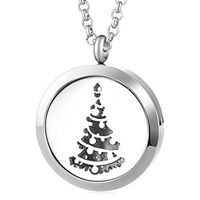 Vocheng 30mm Perfume Diffuser Locket Christmas Tree Necklace Stainless Steel Chain Randomly Send 5pcs Oil Pads as Gift VA-738