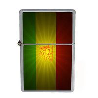 Rasta Flip Top Oil Lighter S3 Smoking Cigarette Smoker Includes Silver Case Reggae Lion Jamaican Colors 420 Leaf