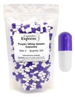 Capsules Express- Size 0 Purple and White Empty Gelatin Capsules 500 Count - Kosher and Halal Certified - Gluten-Free Pure Bovine Gelatin Pill Capsule - DIY Powder Filling