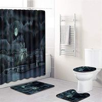 Naiflowers Bath Shower Curtain Sets 4 Piece, Bathroom Shower Curtain & Toilet Mat & Lid Cover & Non Slip Rugs Notre Dame de Paris Printing Tub Living Room Washable Bath Curtain Carpet (G)