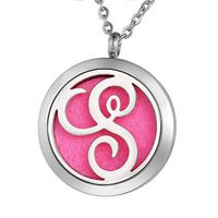 VALYRIA Monogram S Aromatherapy Essential Oil Diffuser Necklace-Stainless Steel Letter Locket Pendant with 11 Refill Pads