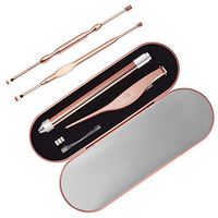Ear Wax Removal Tool with LED Light(Ear Pick+Tweezers),Earwax Cleaning Kit with 2 Stainless Steel Ear Spoon Diggers and 1 Storage Box for Ear Health Care (Total 4pcs)-Rose Gold