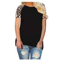 Meikosks Womens Short Sleeve Leopard Print T Shirt Patchwork Tops Ladies Blouses Casual Pullover