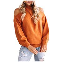 Meikosks Women's Off Shoulder Tops Halterneck Long Sleeve T Shirt Solid Color Blouses Casual Pullover Orange