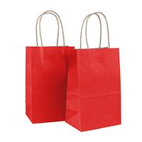 Incredible Packaging - 5.5" x 3.25" x 8.37" Kraft Paper Bags with Handles for Shopping, Lunch, Retail and Merchandise. Strong and Reusable - 60 Bags Count - 80 Paper Thickness (60, Red)