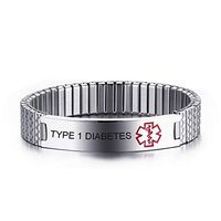 VNOX Stainless Steel Medical Aert ID Type 1 Diabetes Watch Band Strentch Bracelet for Women Girl,7"-7.2"