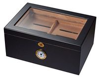 Visol Rainier Glass Top with Matte Finish Cigar Humidor which Holds 100 Cigars, Black